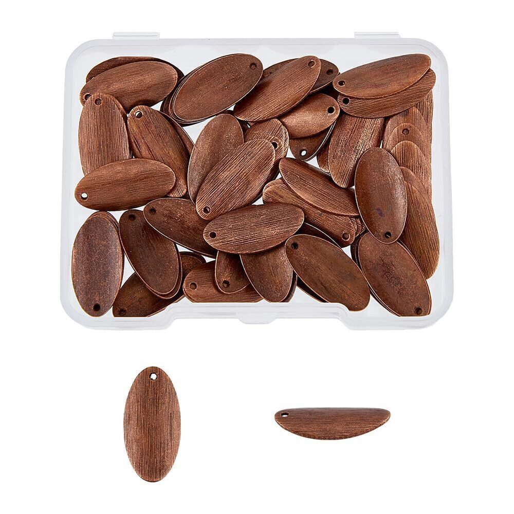 7793 80pcs Brass Stamping Blank Tag Charms Oval Slice Pendants Red Copper